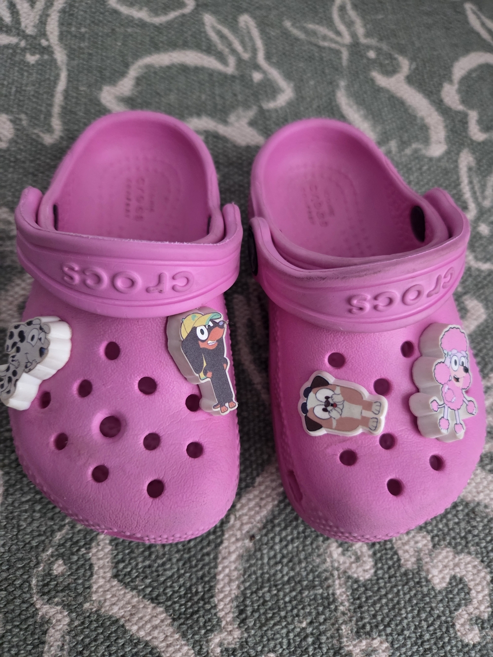 Crocs Kids Classic Clog in Bright Pink with Jibbitz Charms Bluey